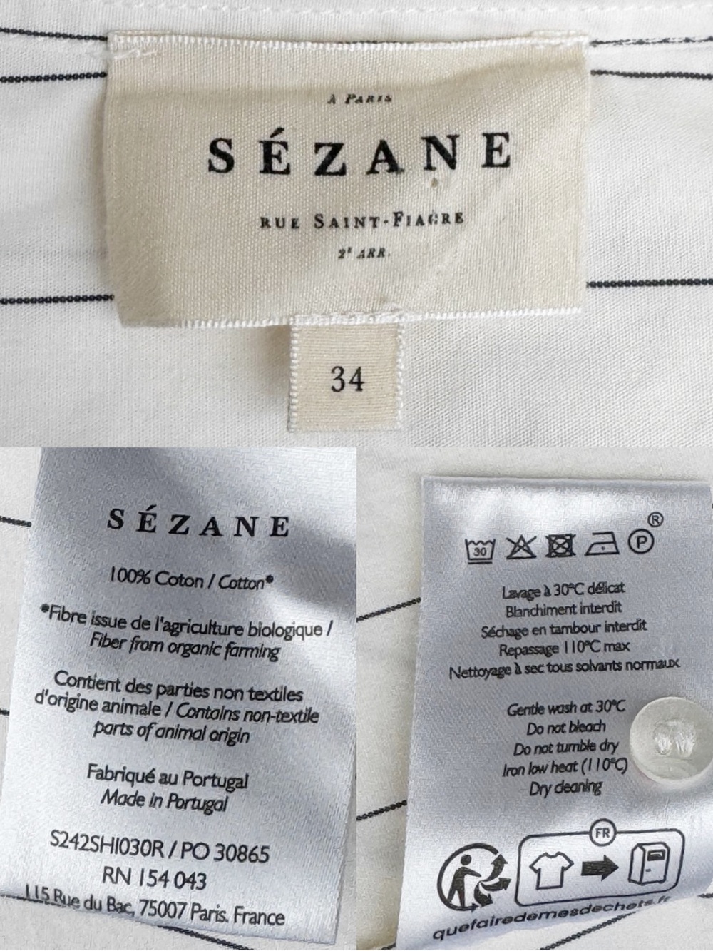 Sézane Max Shirt in Fine Dark Navy Stripes FR: 34 US: 2/XS - Picture 11 of 12